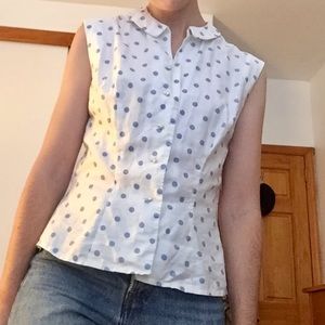 Vintage Cap Sleeve Polka Dot Blouse